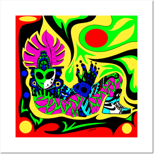 alien mayan lord in stylish shoes kaleidoscope ecopop Posters and Art